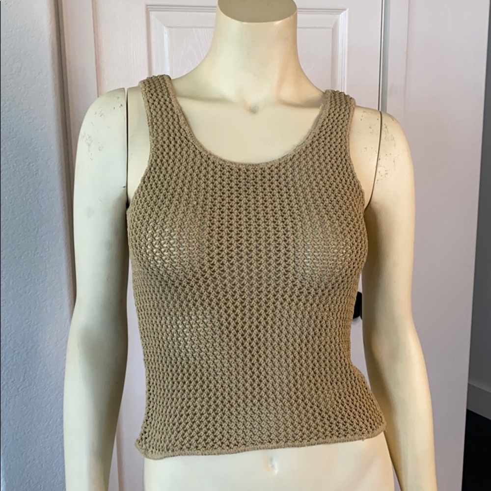Giorgio Armani Tan Crochet Knit Macrame Tank Top M
